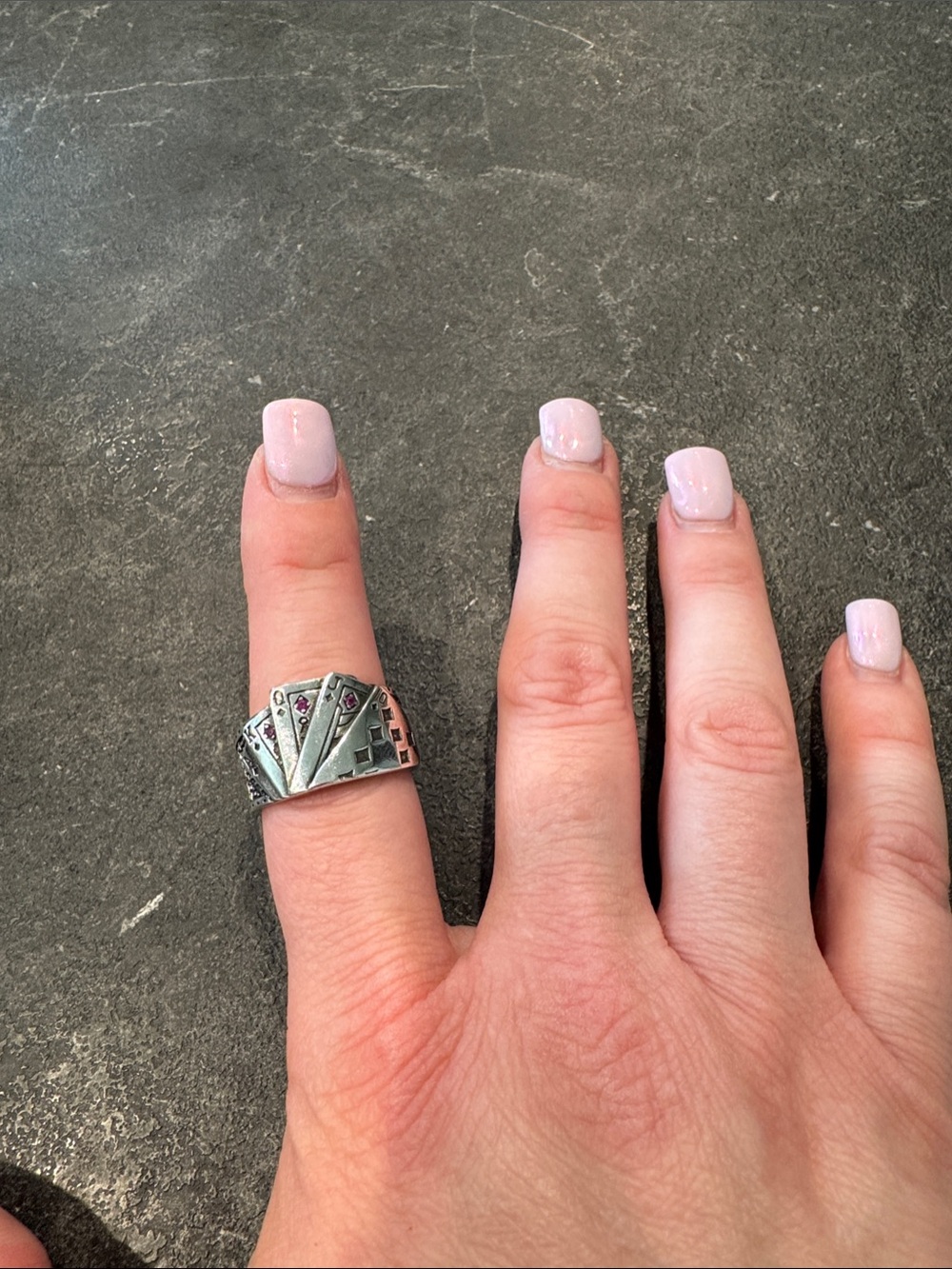 Vintage Style Silver Tone Wide Ring with Playing Card Accents - Picture 2 of 5